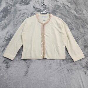 Vintage Chadwicks Sweater Womens L White Sequins Cardigan 3/4‎ Sleeve Coquette